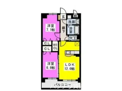 グート千早(2LDK/4階)の間取り写真