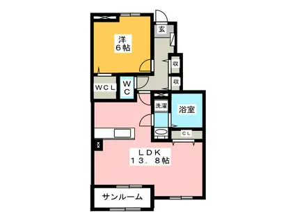 コンフォート長松I(1LDK/1階)の間取り写真