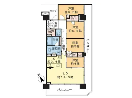 プラウドシティ金沢(4LDK/14階)の間取り写真