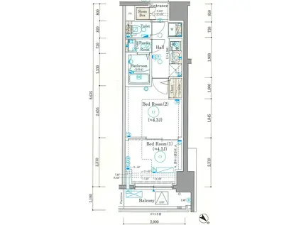 エステムコート横浜(2K/10階)の間取り写真