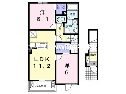フラワーコート横関C(2LDK/2階)の間取り写真