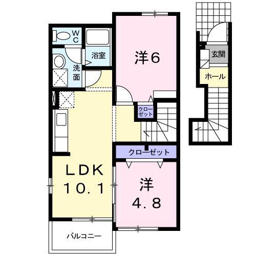 ナイトビュウB棟(2LDK/2階)の間取り写真