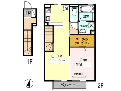 イッチー沼山津(1LDK/2階)の間取り写真