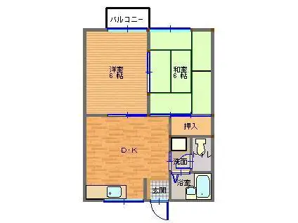 ハイツ エルパティオ(2DK/2階)の間取り写真