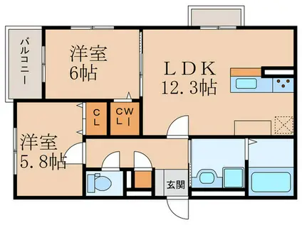 LA PAUSE愛宕(2LDK/1階)の間取り写真