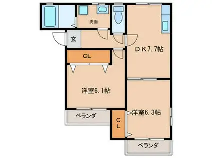 メゾン椿2(2DK/2階)の間取り写真