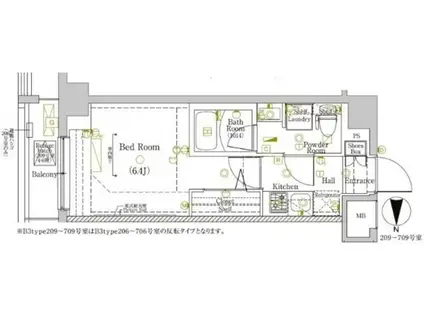 RAFFISTAR川崎大師(1K/5階)の間取り写真