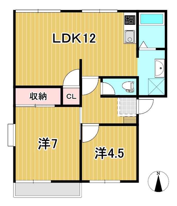田尻ハイツ A(2LDK/2階)の間取り写真