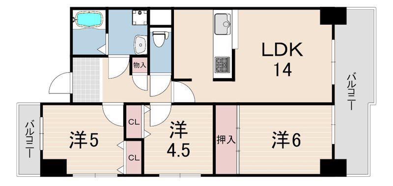 ライフ新神戸(3LDK/4階)の間取り写真