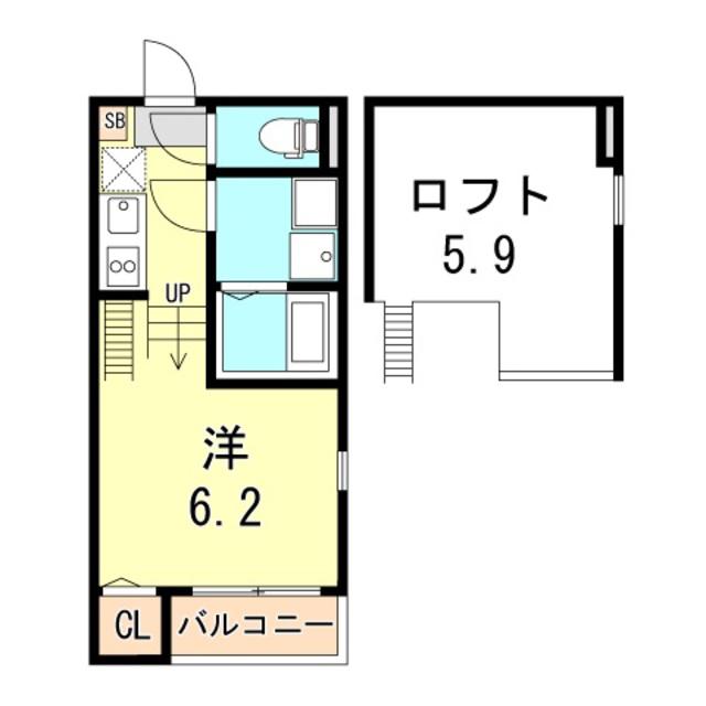 ハーモニーテラス矢部町(ワンルーム/2階)の間取り写真