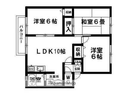 サンビレッジ沼山津A棟(3LDK/2階)の間取り写真