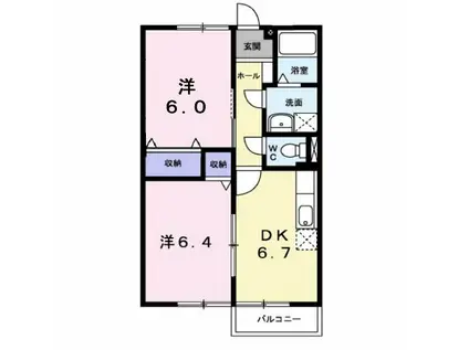 ロペハウスB(2DK/2階)の間取り写真