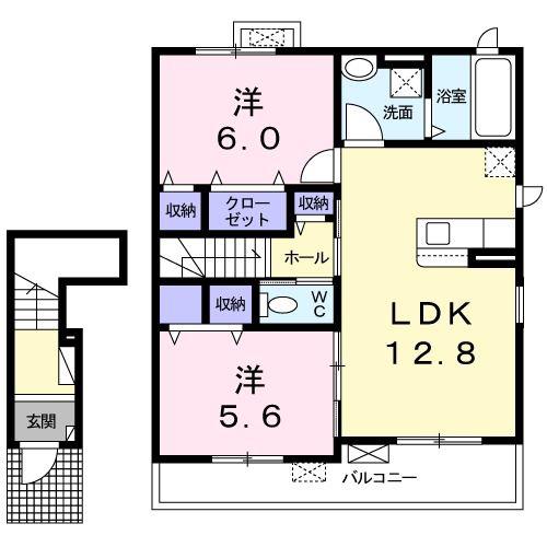 JR阪和線 東貝塚駅 徒歩14分 2階建 築7年(2LDK/2階)の間取り写真