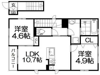 エスタシオンくずは台場(2LDK/2階)の間取り写真