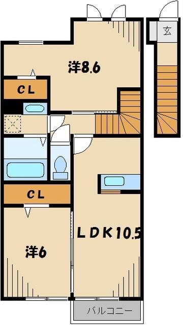 ラ・グラシューズ A(2LDK/2階)の間取り写真