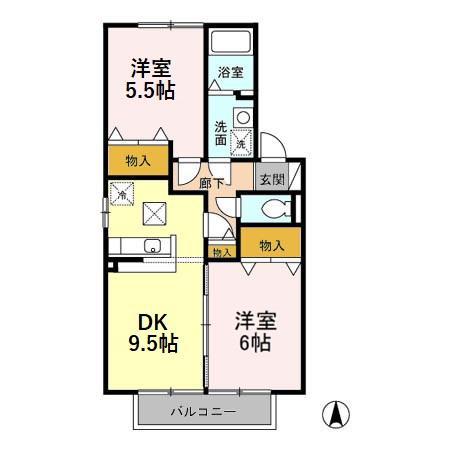 ブロードマインド B(2DK/1階)の間取り写真