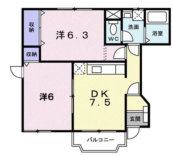グレイスコート(2DK/1階)の間取り写真