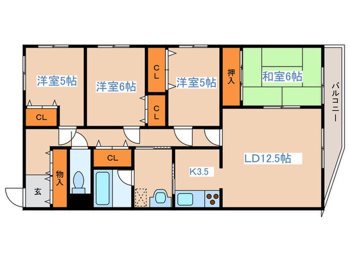 ラ・モール月寒西(4LDK/3階)の間取り写真