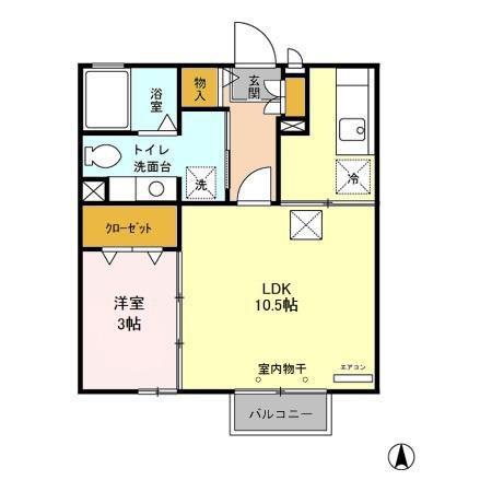 サンパティーク上田原 A(1LDK/2階)の間取り写真