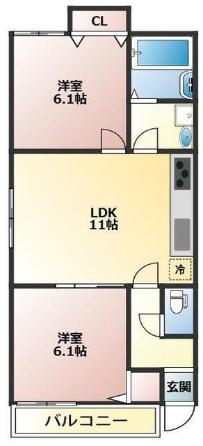 ラウレア伊勢原(2LDK/2階)の間取り写真