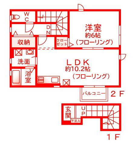 アネックスC棟(1LDK/2階)の間取り写真