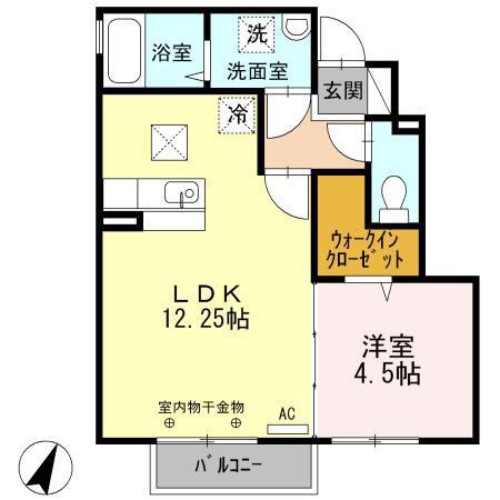 アビタート・フェリーチェC(1LDK/1階)の間取り写真