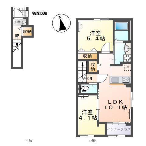下野市下石橋アパート(2LDK/2階)の間取り写真
