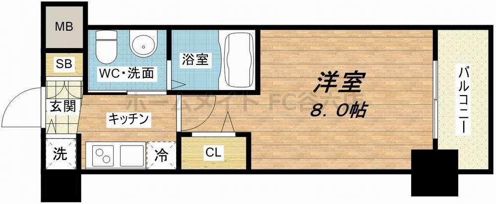 TLRレジデンス本町ウエスト(1K/14階)の間取り写真
