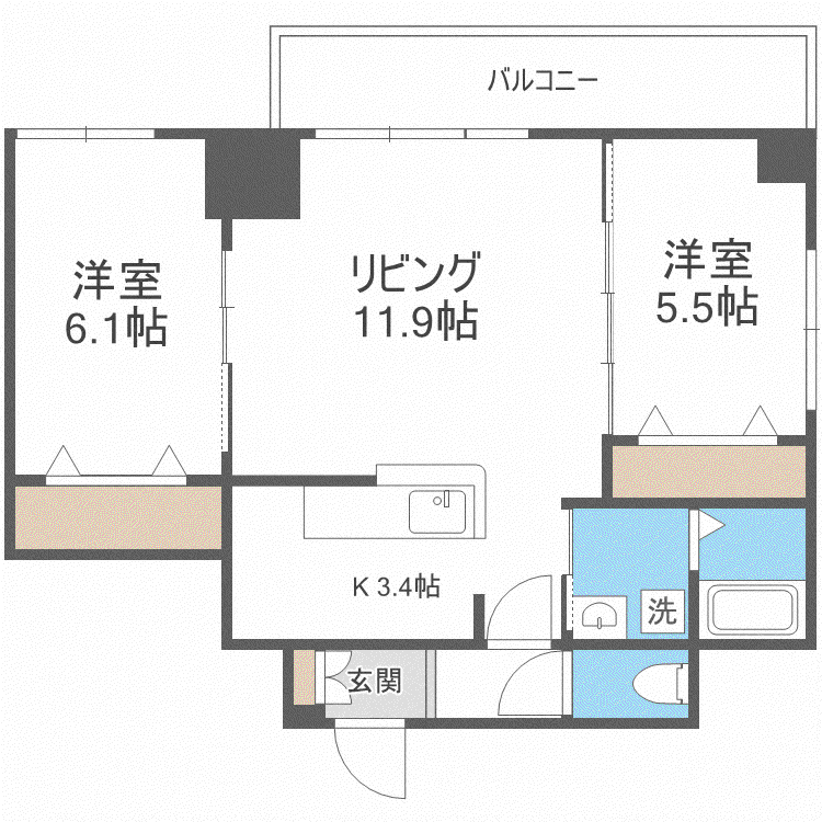 グラン札幌(2LDK/9階)の間取り写真