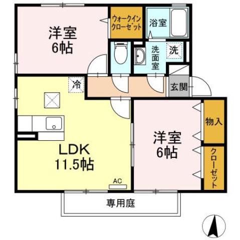 エスポアールエストB棟(2LDK/1階)の間取り写真