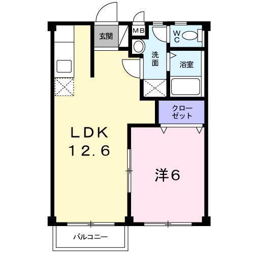 エスポワールハイツB(1LDK/2階)の間取り写真