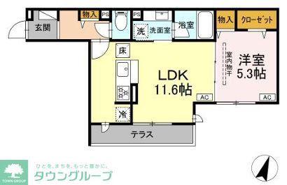 フラクタス東柏ケ谷(1LDK/2階)の間取り写真