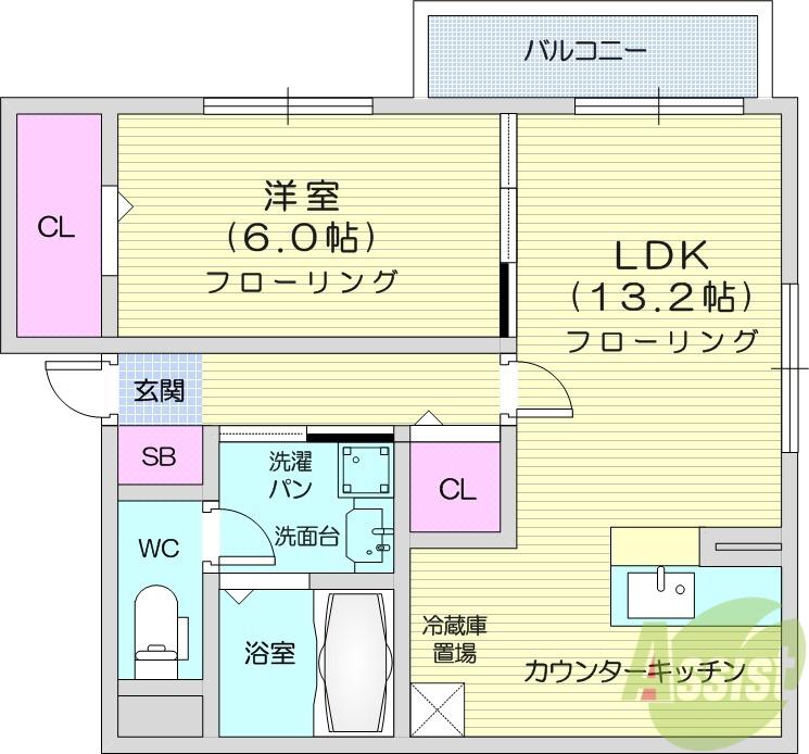 ウィルモア市名坂(1LDK/1階)の間取り写真