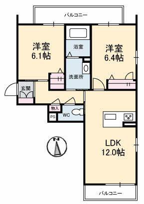 ローズガーデン(2LDK/2階)の間取り写真