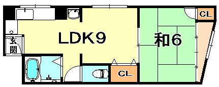 花隈マンション(1LDK/2階)の間取り写真