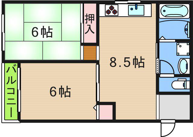 ハイツ吉田(2LDK/1階)の間取り写真