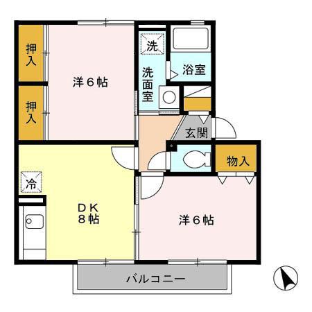 アーバン エンジェル(2DK/2階)の間取り写真