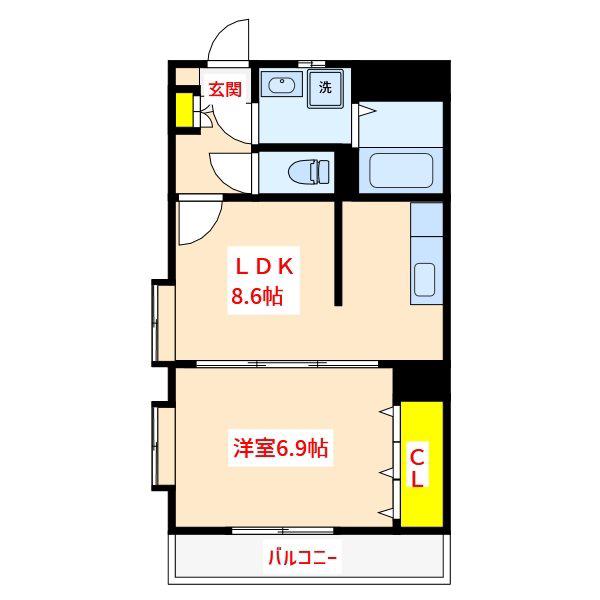 サンパレス国分(1LDK/3階)の間取り写真