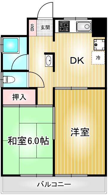 パールハイツくれない(2DK/4階)の間取り写真