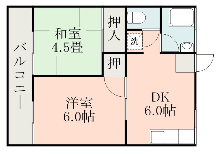 楠ヶ台荘(2DK/2階)の間取り写真
