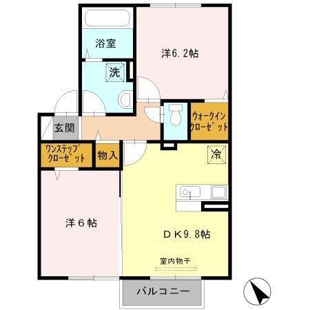 サンライズ A棟(2DK/2階)の間取り写真