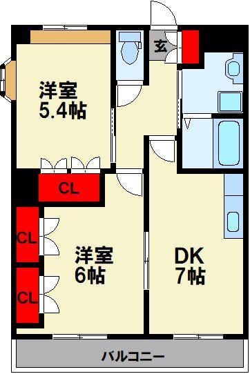 CENTURY椿A(2DK/2階)の間取り写真