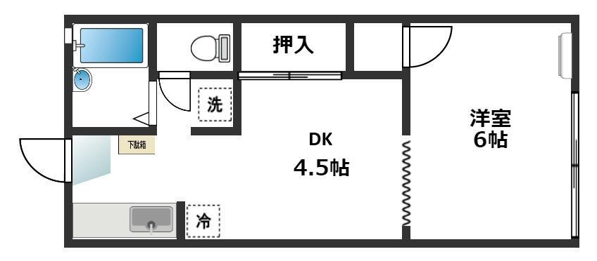 フラットAII(1DK/2階)の間取り写真