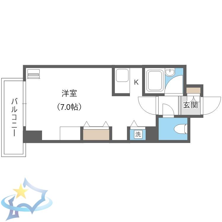 アブニール桑園(1K/4階)の間取り写真