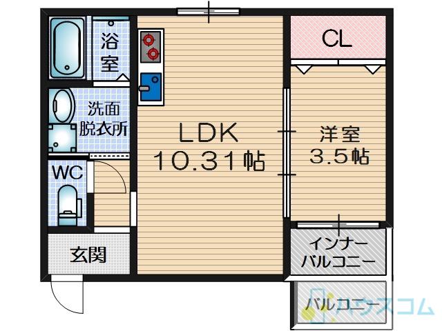 レーヴ茨木元町(1LDK/2階)の間取り写真