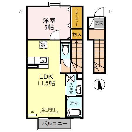 アスタマニアーナ B棟(1LDK/2階)の間取り写真