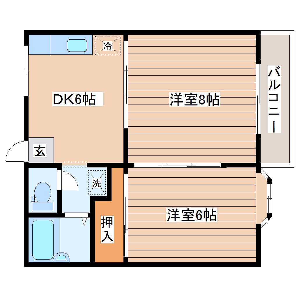 リバーサイドビュー(2DK/2階)の間取り写真