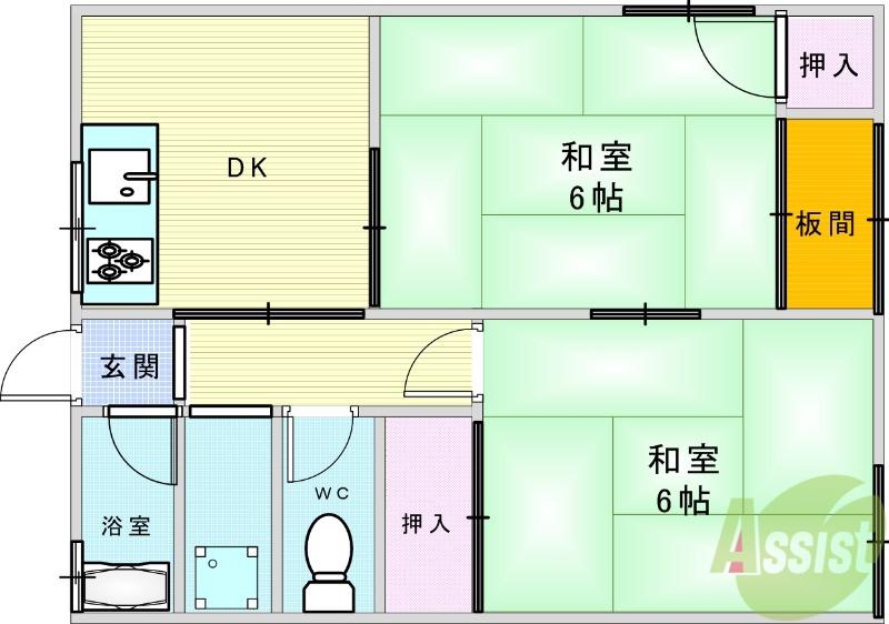 コーポ荘園(2DK/2階)の間取り写真