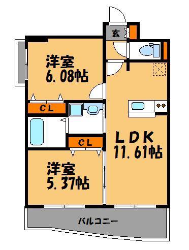 ルッシェ渡辺通(2LDK/2階)の間取り写真
