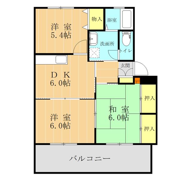 シンセリティA棟・B棟(3DK/2階)の間取り写真